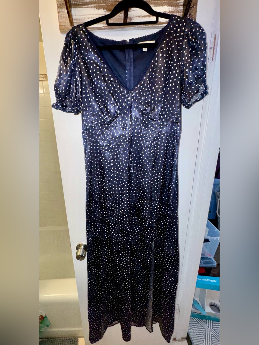 Francesca Navy Blue Polkadot Maxi Dress